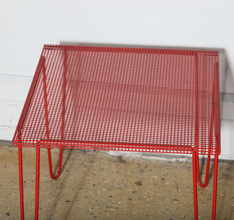 Mid-Century Modern Mathieu Matégot Style Perforated Red Iron Occasional Table, 1950's 