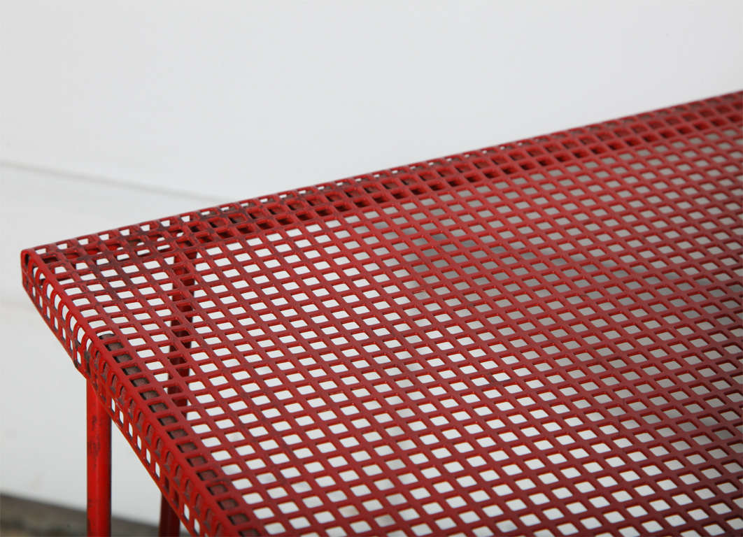 Enameled Mathieu Matégot Style Perforated Red Iron Occasional Table, 1950's 