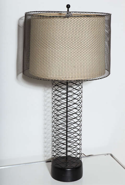 Tall Open Wire Table Lamp with Wire Over Shade