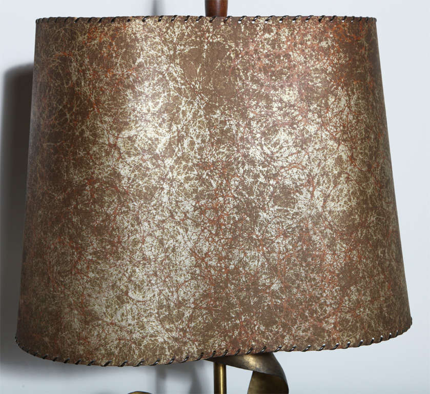 American Tall Yasha Heifetz Abstract Flora Brass Table Lamp with Parchment Shade, 1930s For Sale