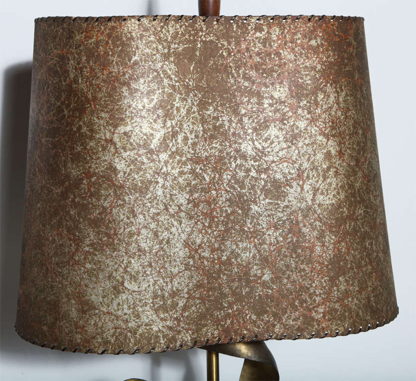 American Tall Yasha Heifetz Abstract Flora Brass Table Lamp with Parchment Shade, 1930s  For Sale