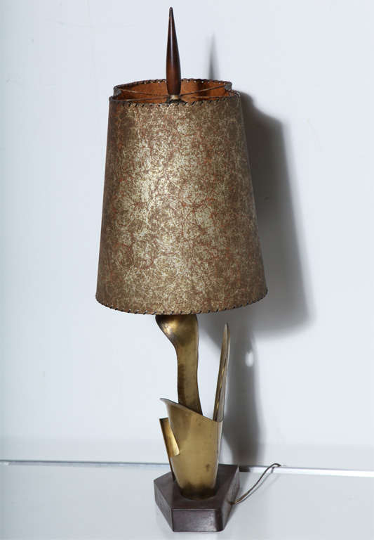 Tall Yasha Heifetz Abstract Flora Brass Table Lamp with Parchment Shade, 1930s For Sale 2