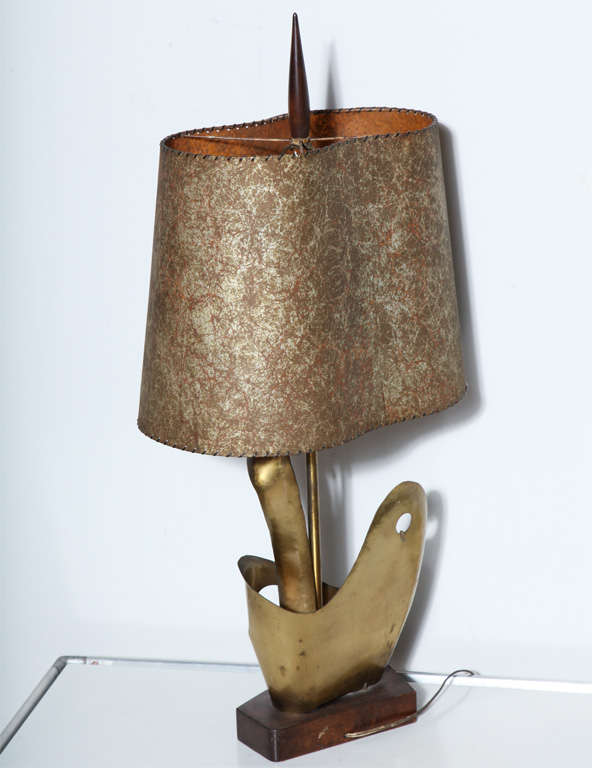 Tall Yasha Heifetz Abstract Flora Brass Table Lamp with Parchment Shade, 1930s  For Sale 3