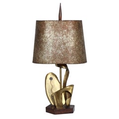 Tall Yasha Heifetz Abstract Flora Brass Table Lamp with Parchment Shade, 1930s