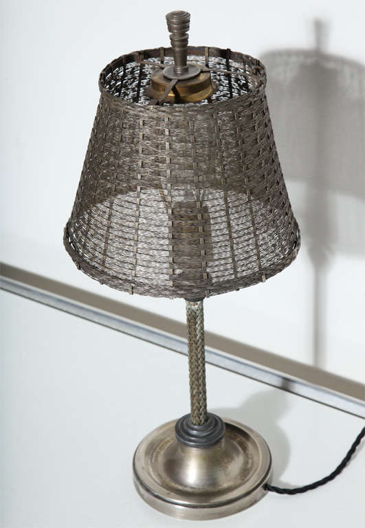 John Vassos for Wirecraft Nickel Plate Table Lamp with Woven Wire Shade 1930s    For Sale 1
