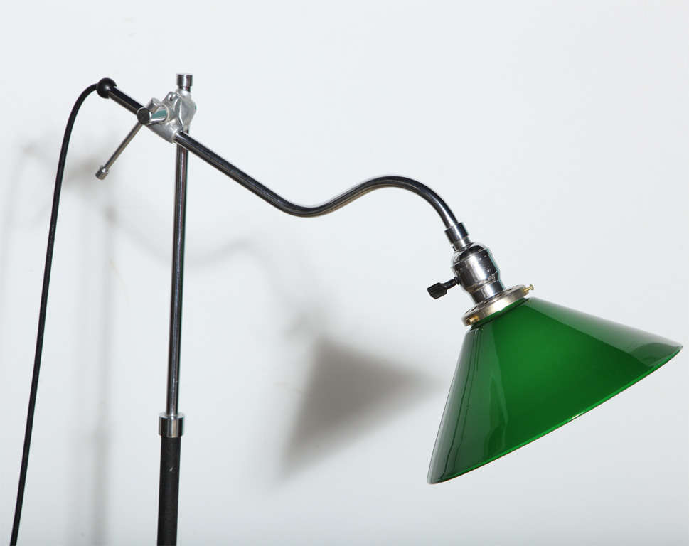 1940s Articulating Reading Lamp with Green Glass Shade at 1stDibs