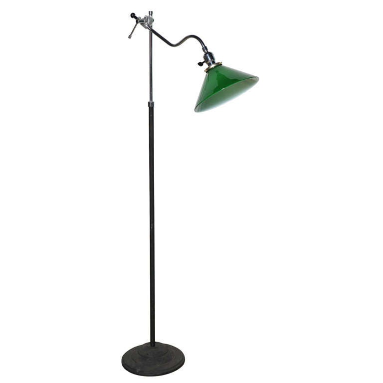 1940s Articulating Reading Lamp with Green Glass Shade at 1stDibs