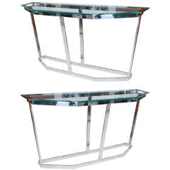 A Pair of Milo Baughman Polished Chrome Console Tables