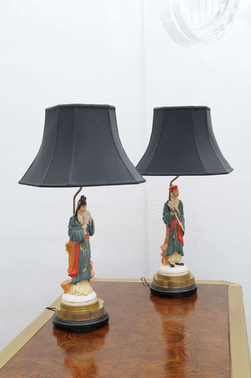 American Pair Porcelain Chinoiserie Table Lamps