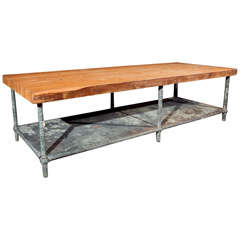 Retro Industrial work table with chopping block top, c. 1950