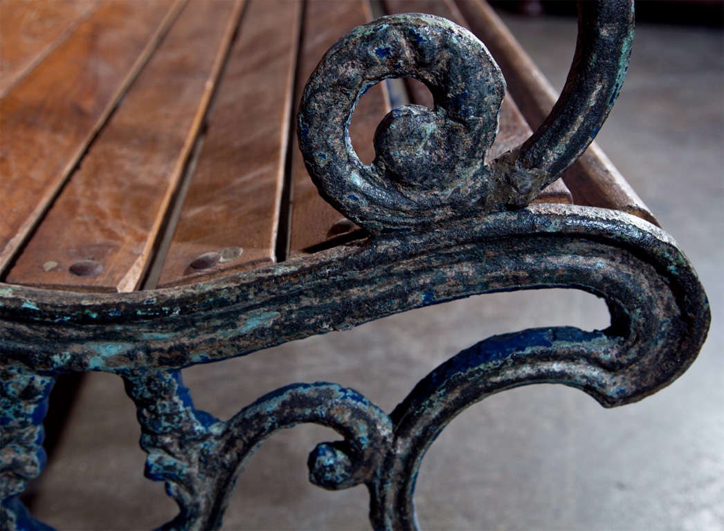 Cast iron and teak garden bench, c. 1900 3