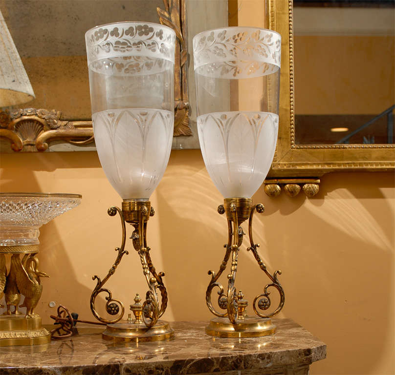 Early 20thc Pair Of Regency Style Gilt Bronze Photophores