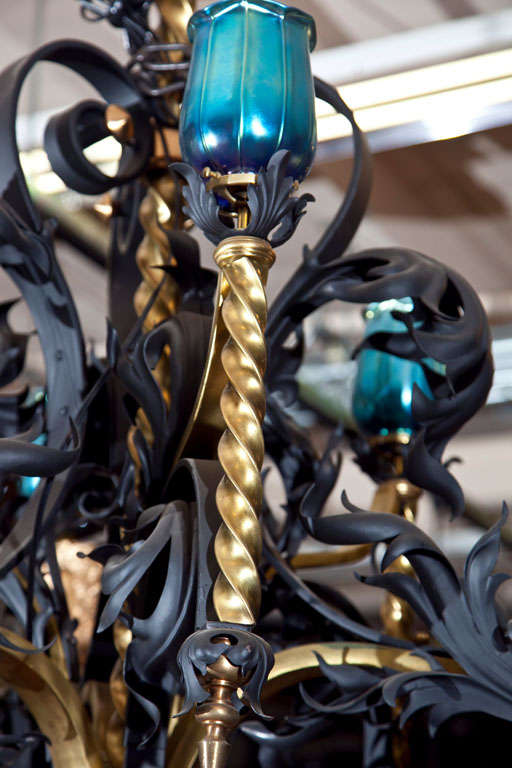 Antique Iron and Bronze Gold Gilded Horse Head Chandelier For Sale at