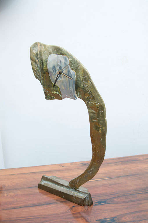 Mid-Century Modern Mid Century Modern David Marshall Brass Daliesque Surreal Sculptural Clock  For Sale