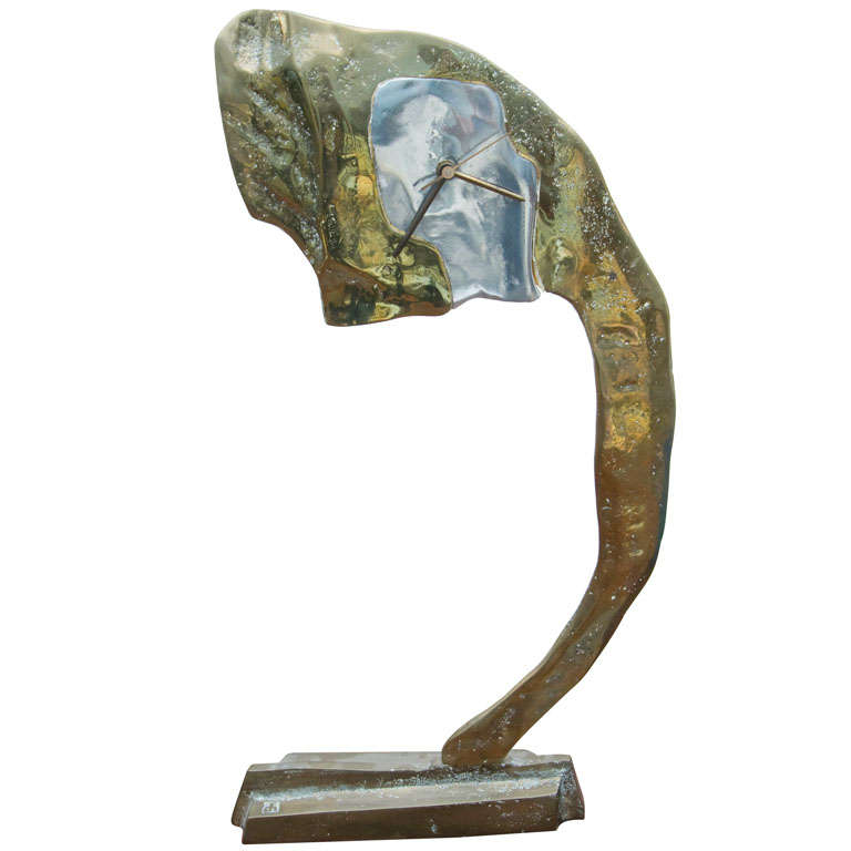 Mid Century Modern David Marshall Brass Daliesque Surreal Sculptural Clock  For Sale