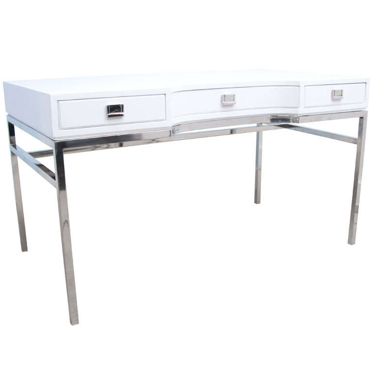 Chic 60's White Glossy Lacquered and Chrome Desk
