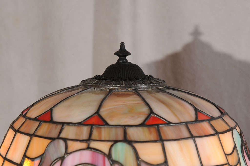 Patinated Antique Leaded Glass Table Lamp