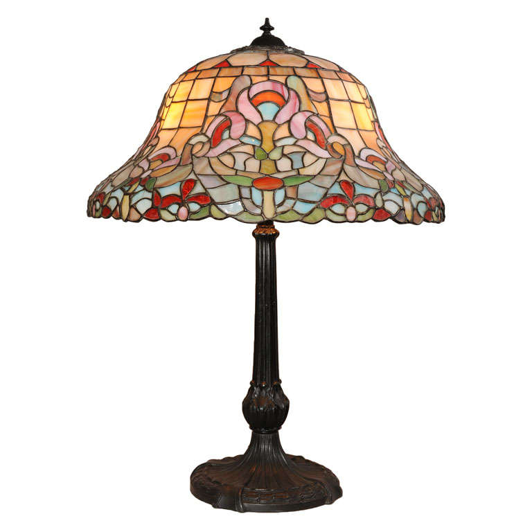 Antique Leaded Glass Table Lamp