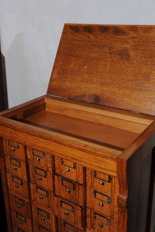 Brass Unusual Multi Drawer Oak File Cabinet