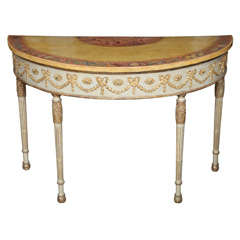 18th Century English Painted and Gilt Demilune Console Table