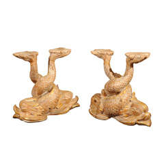 Pair of Carved Gilded Dolphin Bases, Italy circa 1880