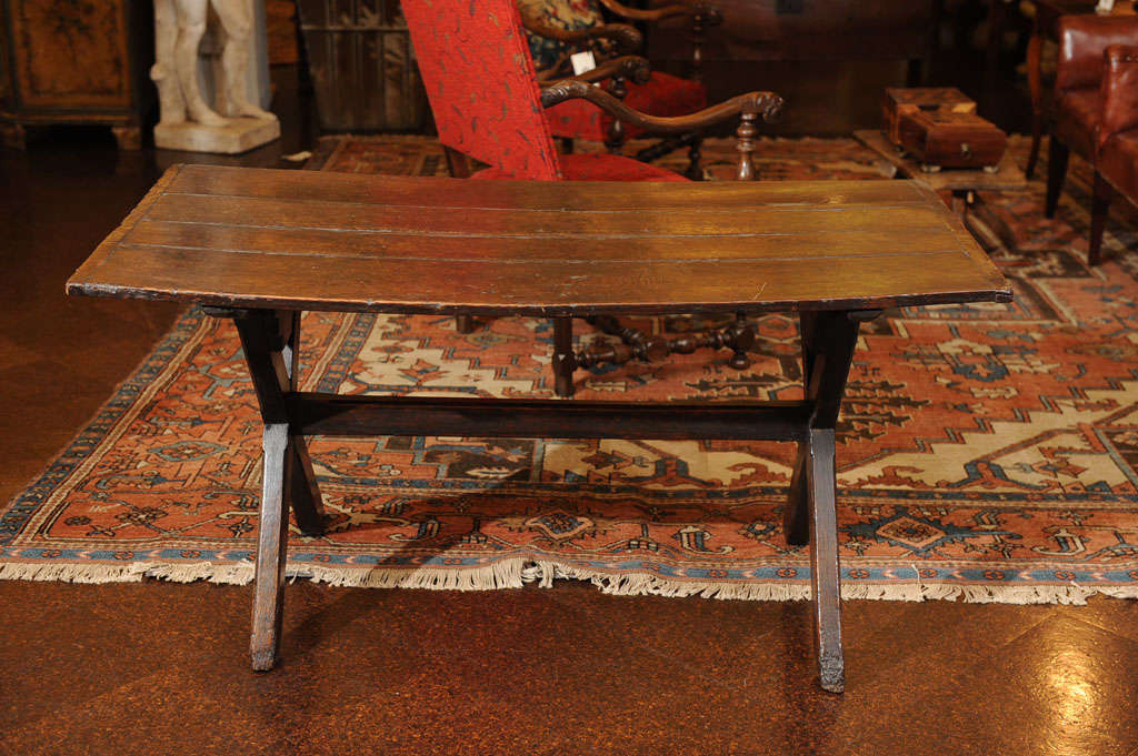 Oak Tavern Table with X-Frame Base In Good Condition For Sale In San Francisco, CA