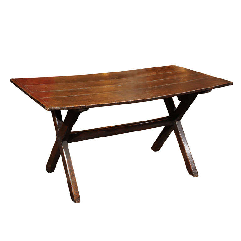 Oak Tavern Table with X-Frame Base For Sale