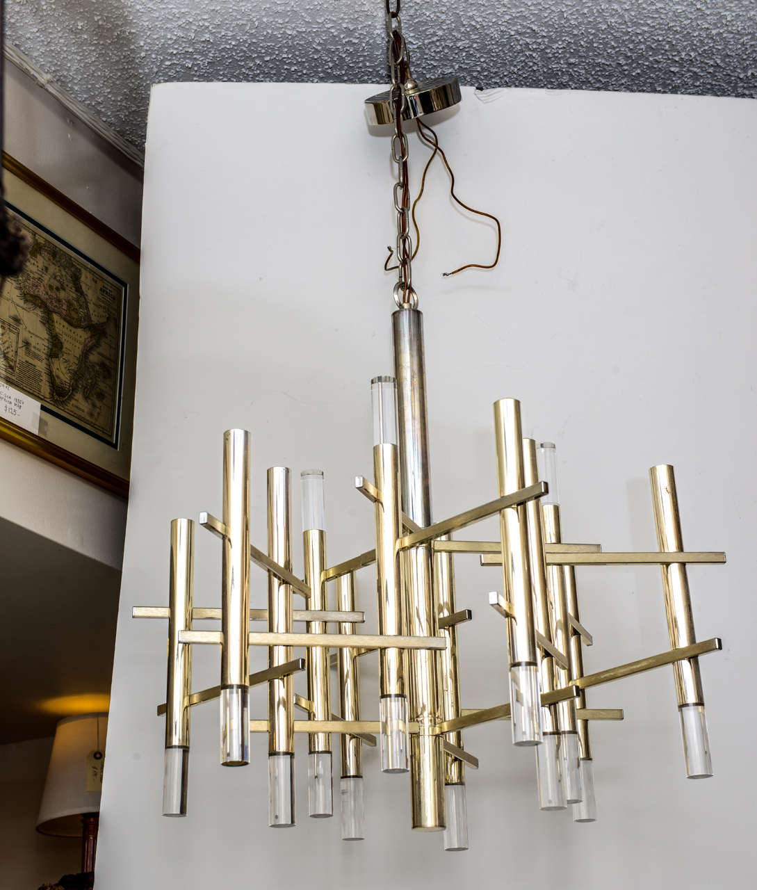 9 Lites Sciolari Chandelier fitted with Lucite cluster.