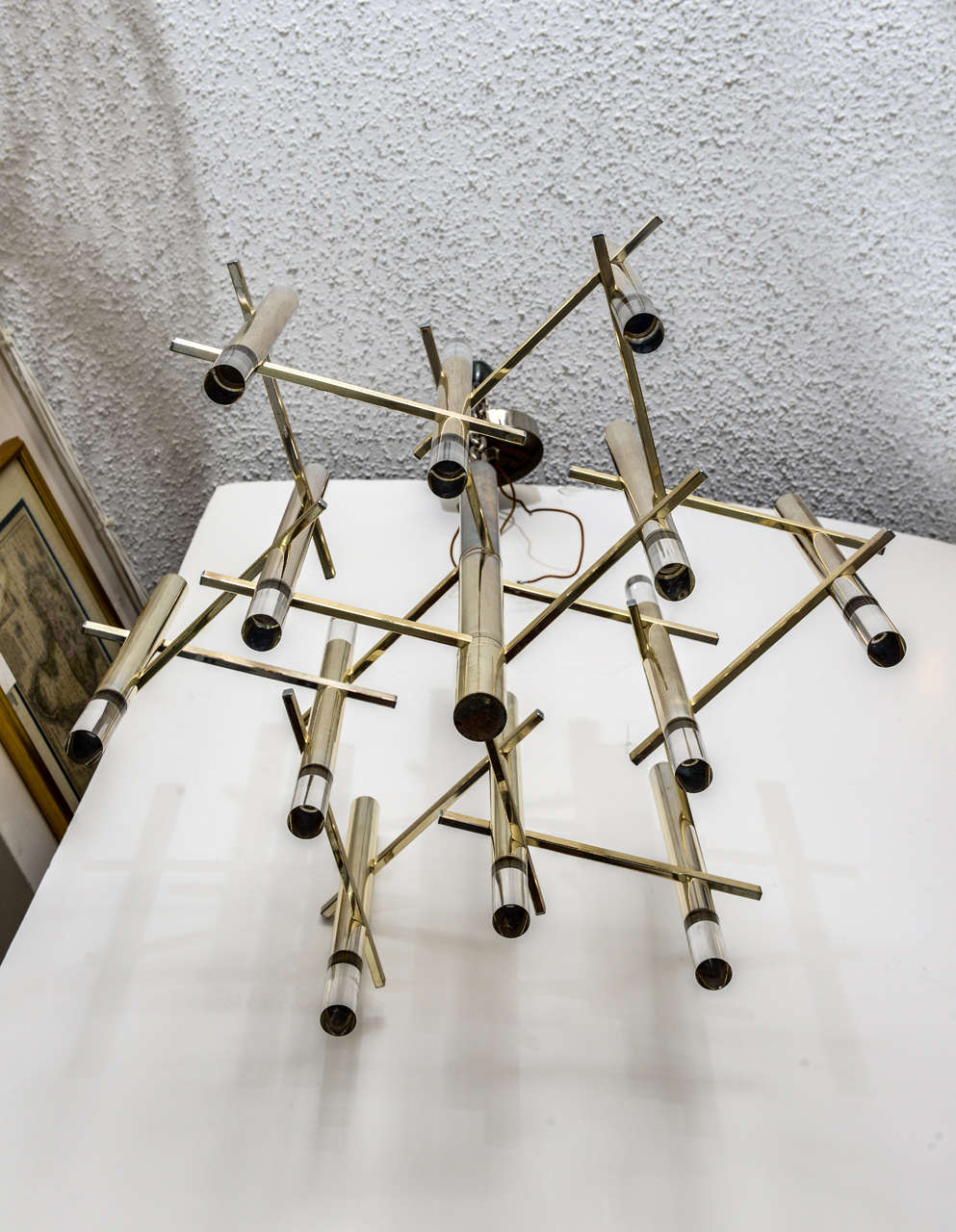 Italian Gaetano Sciolari 9 Lites Chrome & Lucite Chandelier