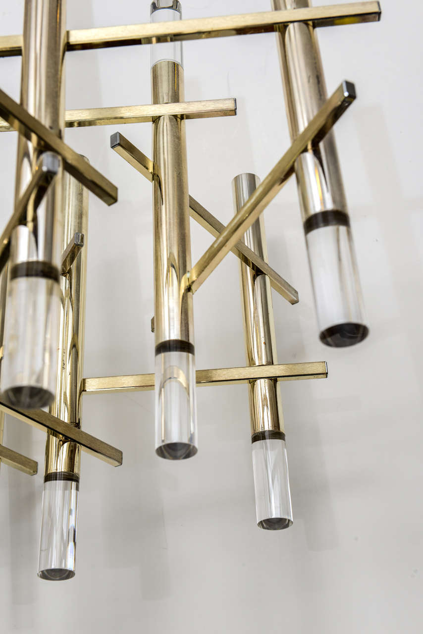 Gaetano Sciolari 9 Lites Chrome & Lucite Chandelier In Good Condition In West Palm Beach, FL