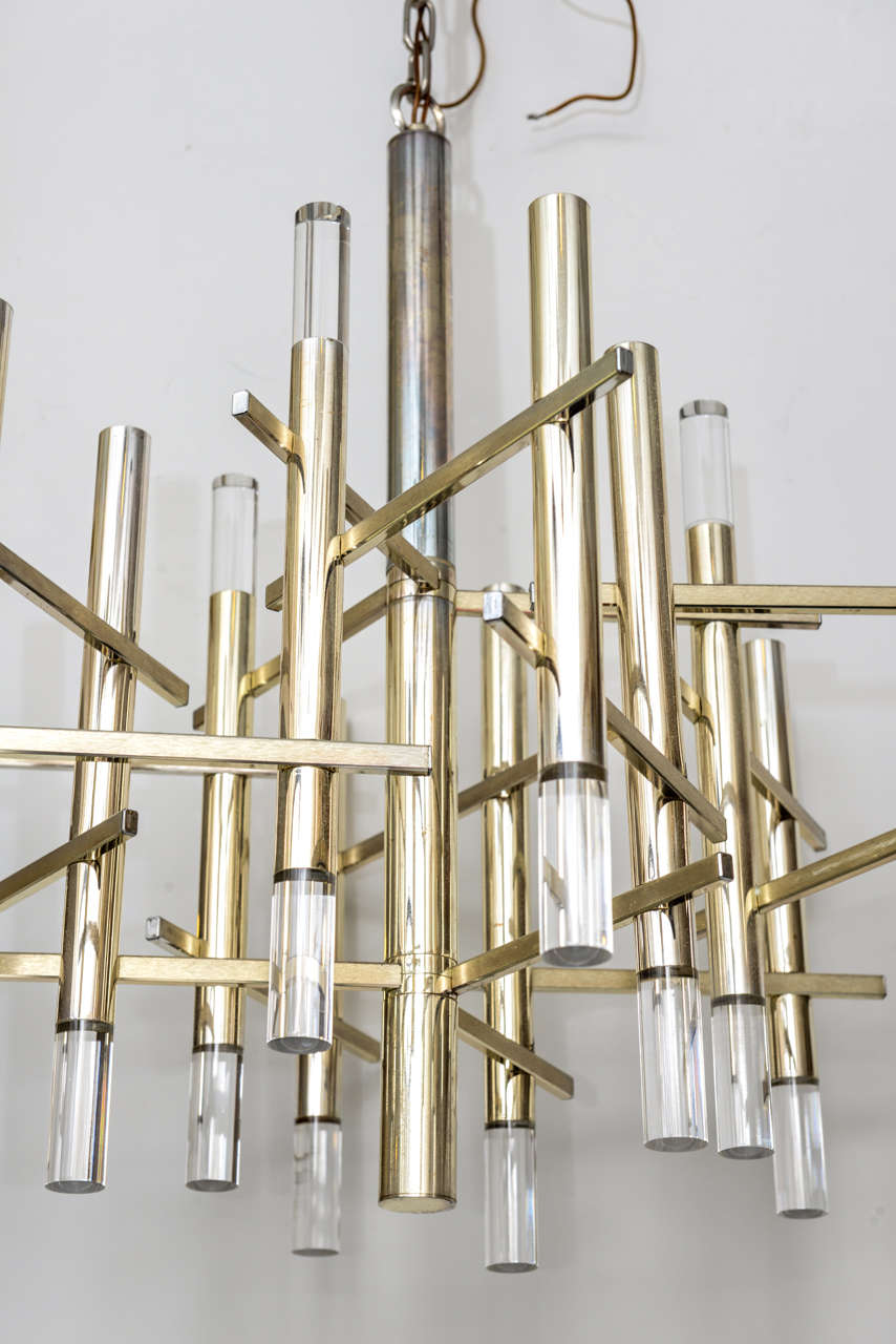 Mid-20th Century Gaetano Sciolari 9 Lites Chrome & Lucite Chandelier