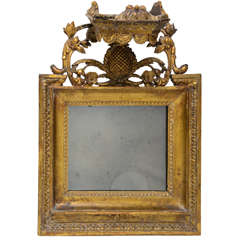 Late 18th c. Small Gilt Wood Mirror with Crown