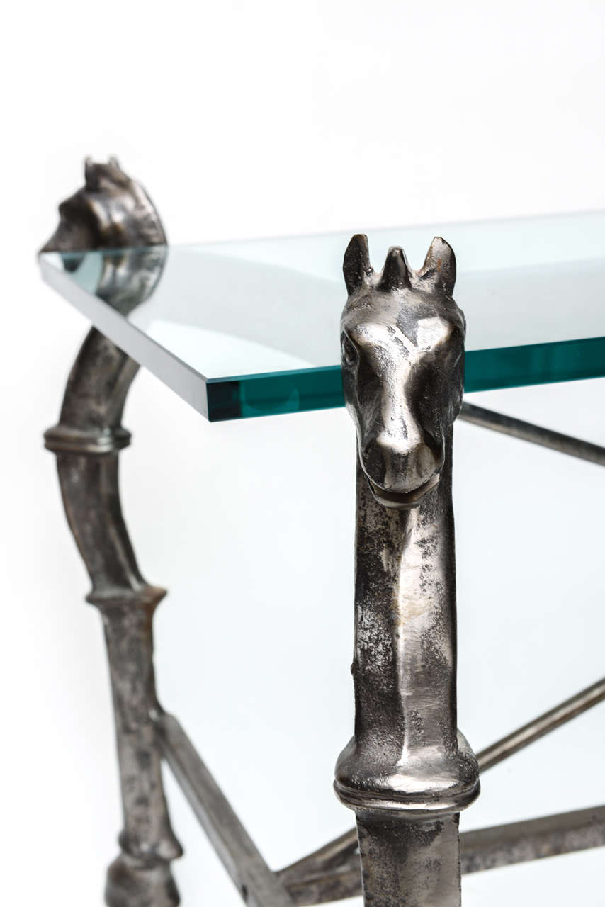 Neoclassical Steel and Brass Equestian Style Cocktail Table with Horse Heads 1