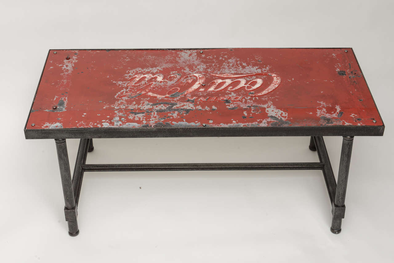 Mid-20th Century 1950's Coca Cola Tin Top with Steel Base. Coffe Table 