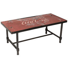 Retro 1950's Coca Cola Tin Top with Steel Base. Coffe Table 