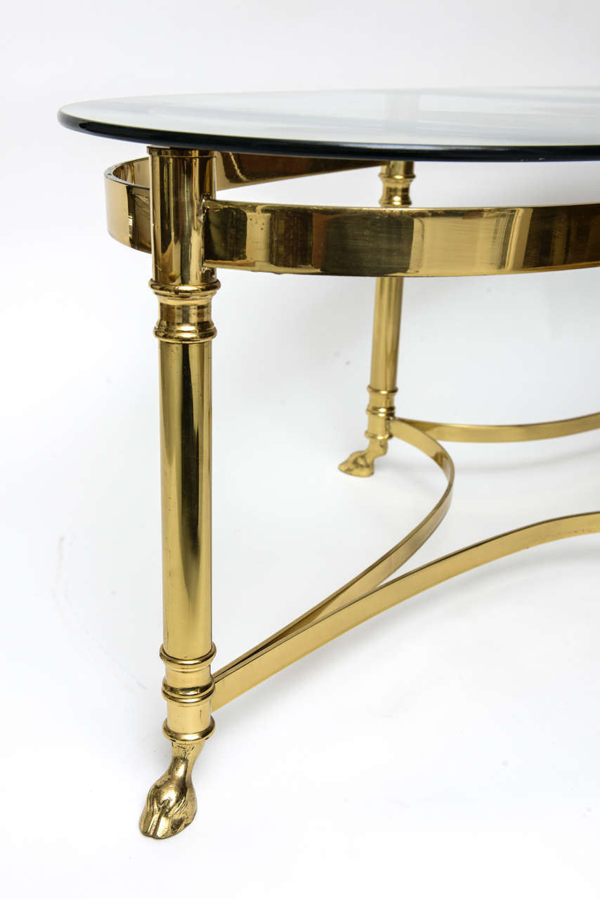 Mid-20th Century Oval Brass Coffee Table with Mirrored Rim Glass Top 