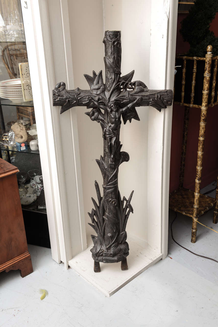 Very  popular in Europe Country Side  cast Iron Cross with
Christ Figure loosely applied on it.