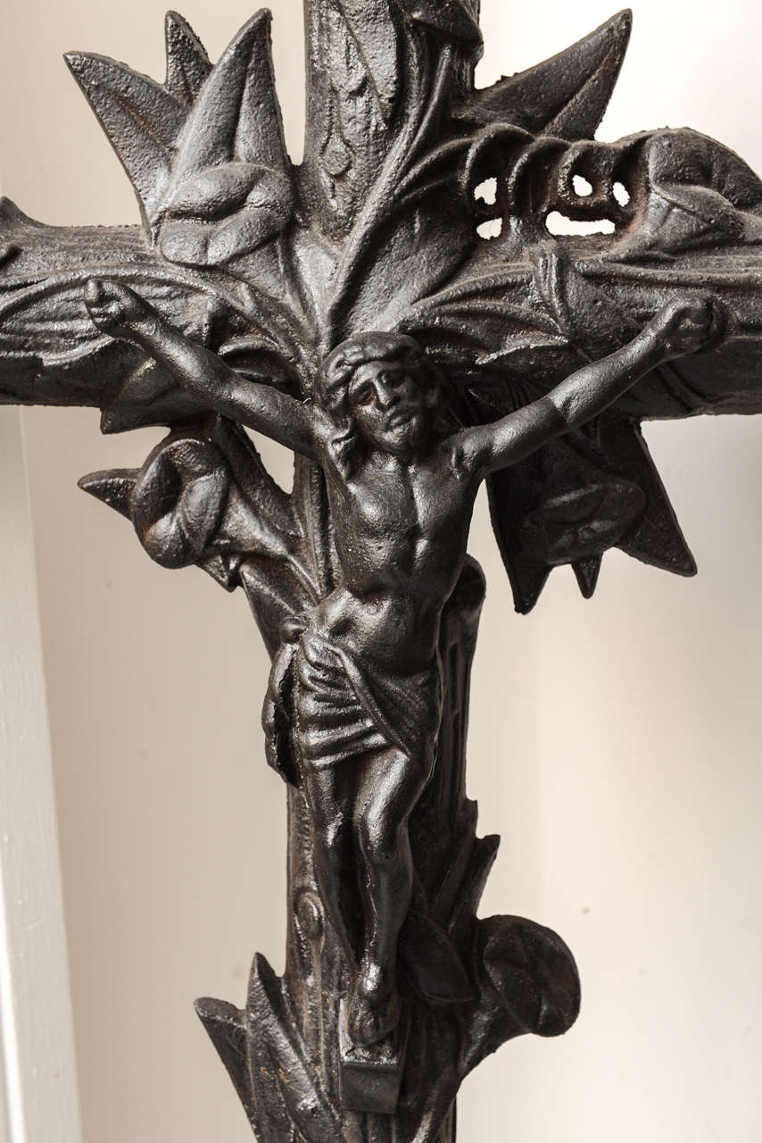 Tall 19th Century Cast Iron French Crucifix 1