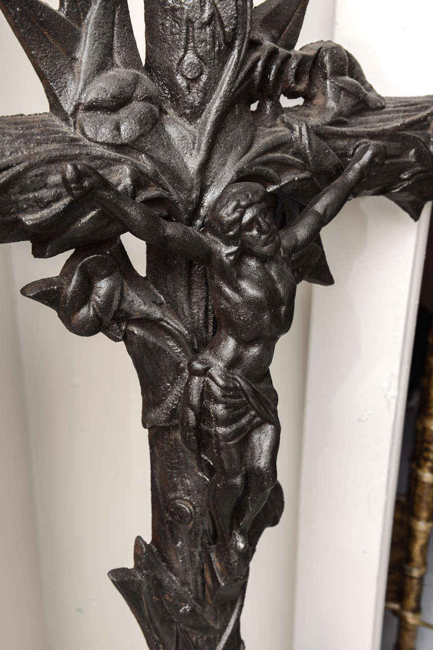 Tall 19th Century Cast Iron French Crucifix 3