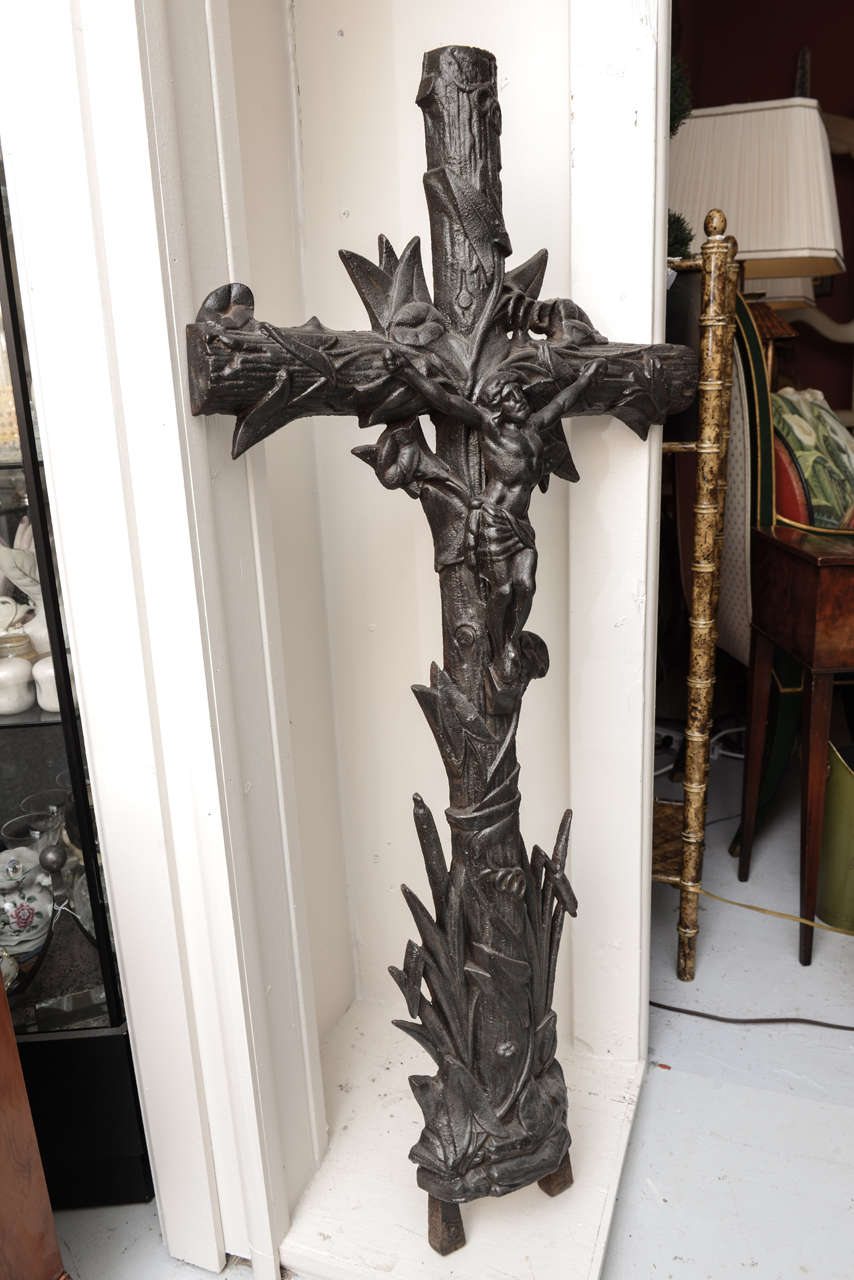 Tall 19th Century Cast Iron French Crucifix 5
