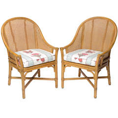 Retro Pair of McGuire Caned Back Chairs