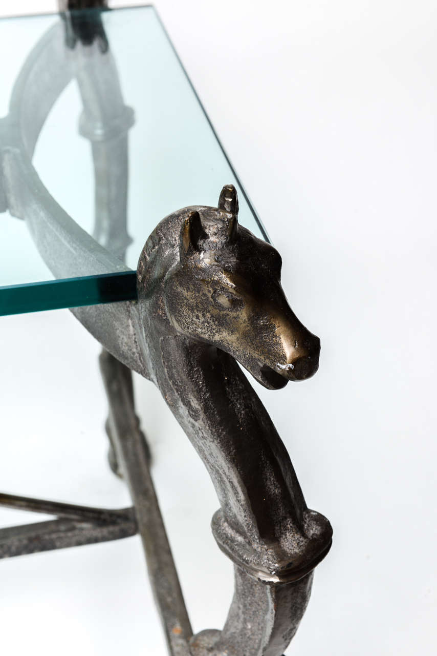 Neoclassical Steel and Brass Equestian Style Cocktail Table with Horse