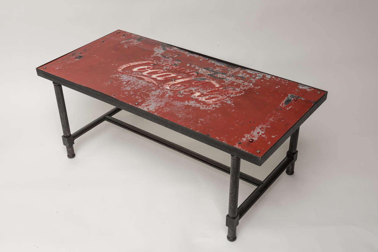 1950's Coca Cola Tin Top with Steel Base. Coffe Table at 1stdibs