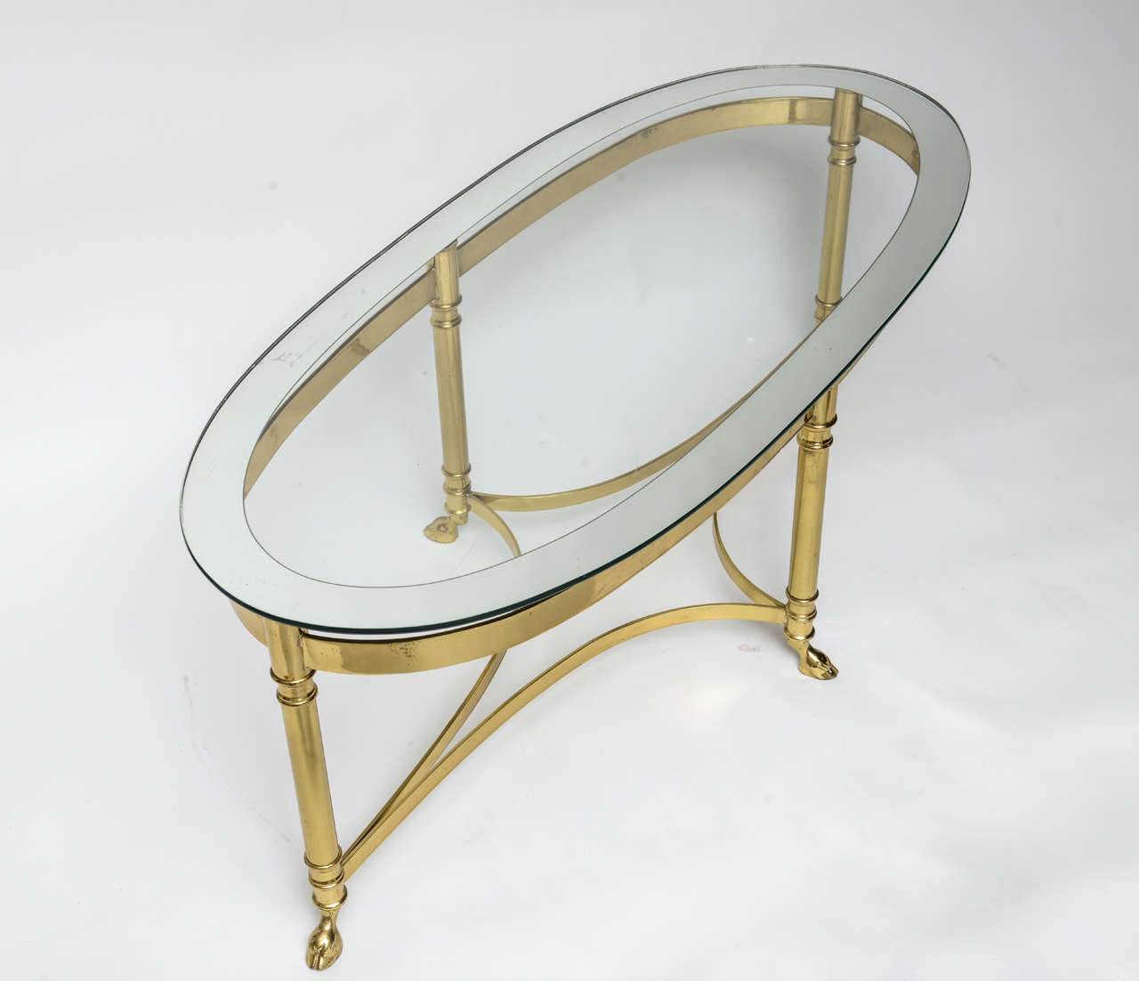 Oval Brass Coffee Table with Mirrored Rim Glass Top at 1stDibs brass