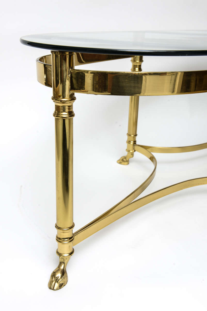 Oval Brass Coffee Table with Mirrored Rim Glass Top at 1stDibs brass