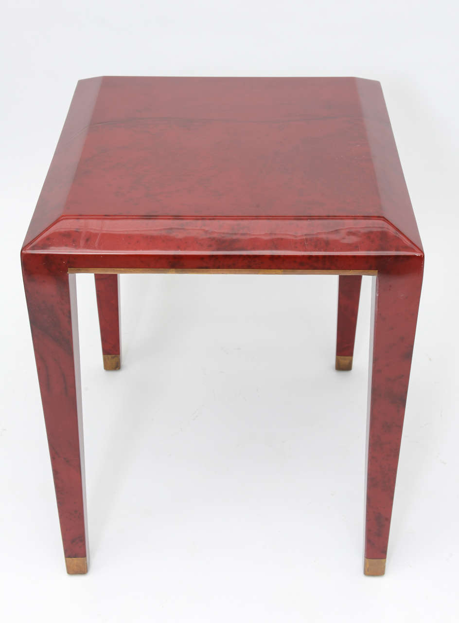 Great goatskin lamp/side table with gold leaf trim.