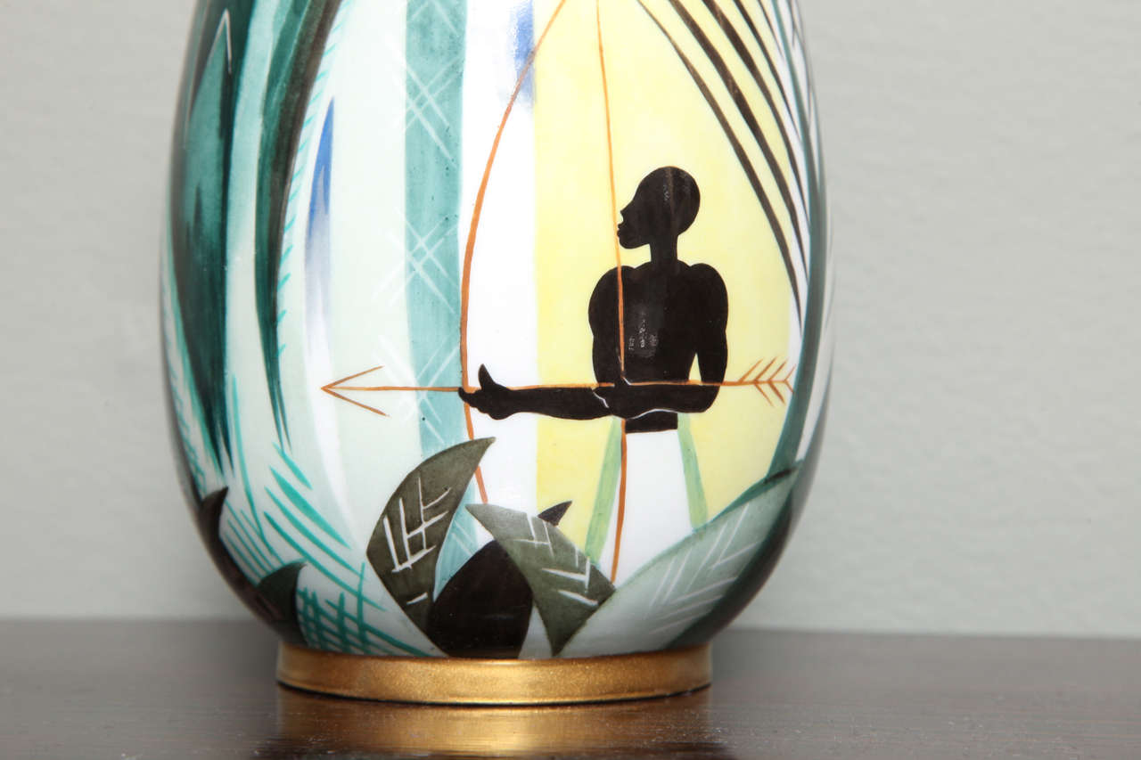 Metà XX secolo Vaso in porcellana Art Déco di Robert Bonfils in vendita