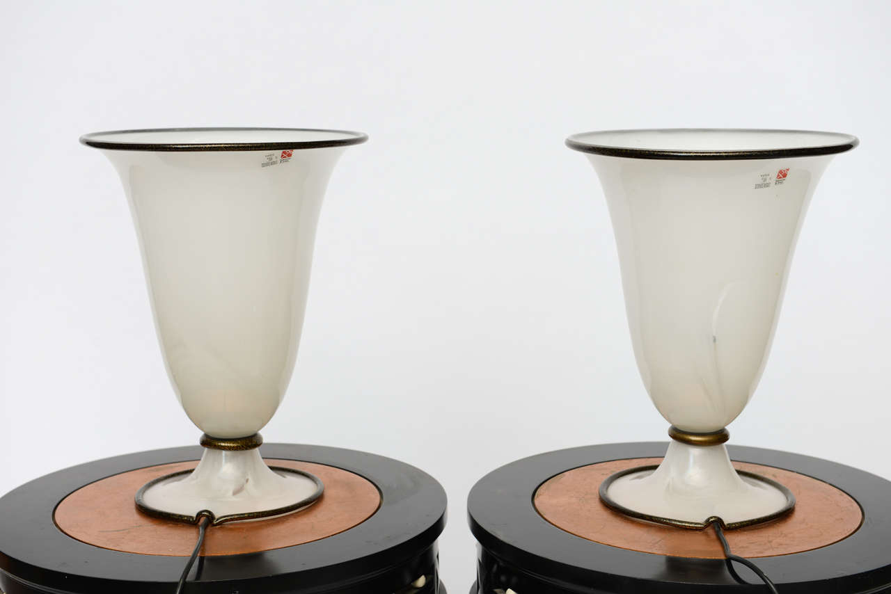 Mid-Century Modern Fabulous 70s BarovierToso Murano Glass Urn Lamps-Labels, Iconic Karl Springer St For Sale