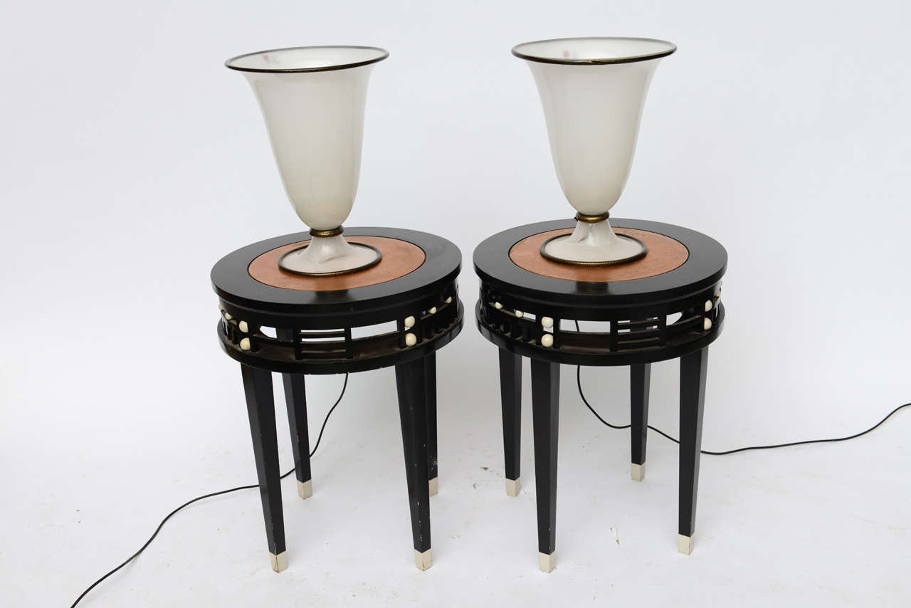 Fabulous 70s BarovierToso Murano Glass Urn Lamps-Labels, Iconic Karl Springer St For Sale 2