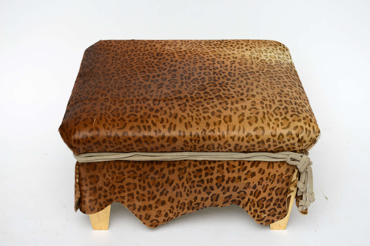 Modern Ronn Jaffe Leopard Calf Hair Ottoman Cocktail Table For Sale